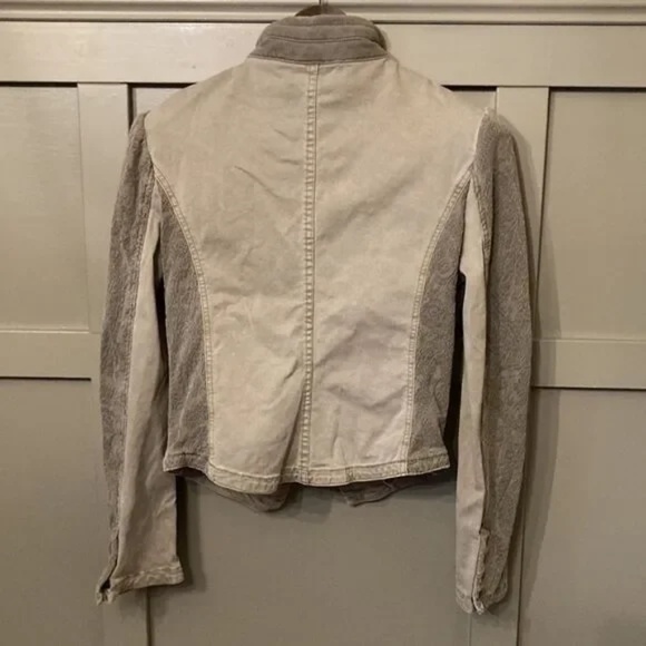 Free People Cotton Canvas Frayed Bomber Utility Jacket Full Zip Snap Front Small - Picture 10 of 12